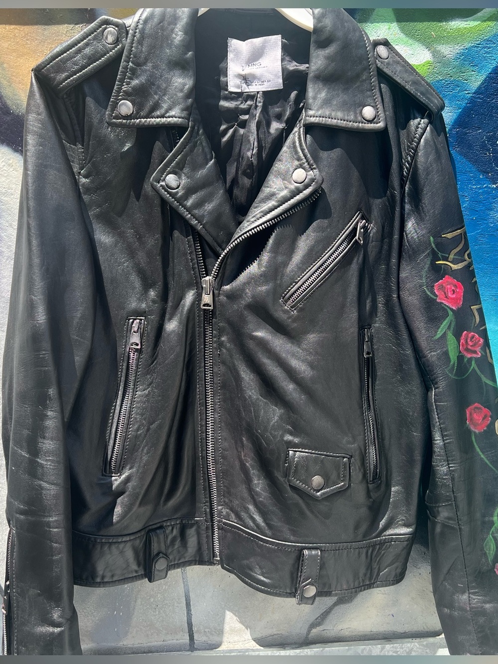 Iconic Sacred Heart Painted Leather Jacket L - Picture 2 of 16